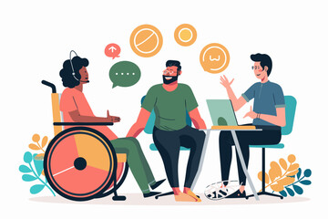 Inclusive customer service and support, showcasing multicultural communication, language accessibility, and equitable problem-solving - obrazy, fototapety, plakaty