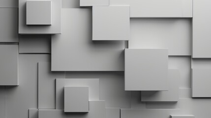Grey wall covered with numerous squares and rectangles in a sleek and geometric design. Wallpaper. Background.