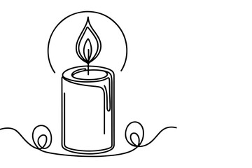 Continuous one black line drawing of candle light outline doodle vector illustration isolated on white background.