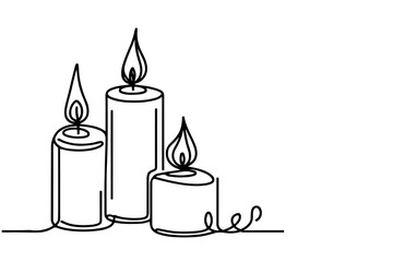 Continuous one black line drawing of candle light outline doodle vector illustration isolated on white background.