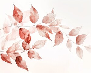 Gentle watercolor leaves in a sparse, elegant arrangement, floating on a white backdrop for a tranquil vibe