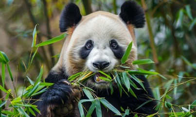 Giant panda eats bamboo