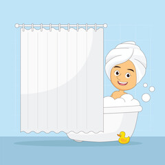 Beautiful Girl Wash In Bath. Washing Woman In Foam.
