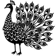 Vector Peacock silhouette on a white background. Vector illustration