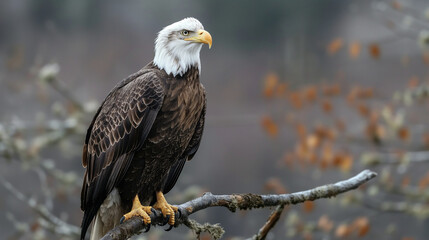 Obraz premium Portrait of majestic American bald eagle perched on branch, symbolizing wildlife in USA