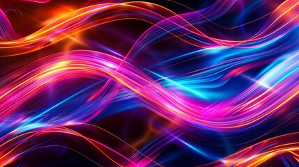 Obraz premium Vibrant neon light trails form wavy and dynamic patterns in a colorful abstract background