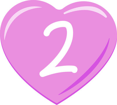 heart sticker with number two, Great for birthday parties, anniversary, bullet point, icon, greetings ,date, cards,