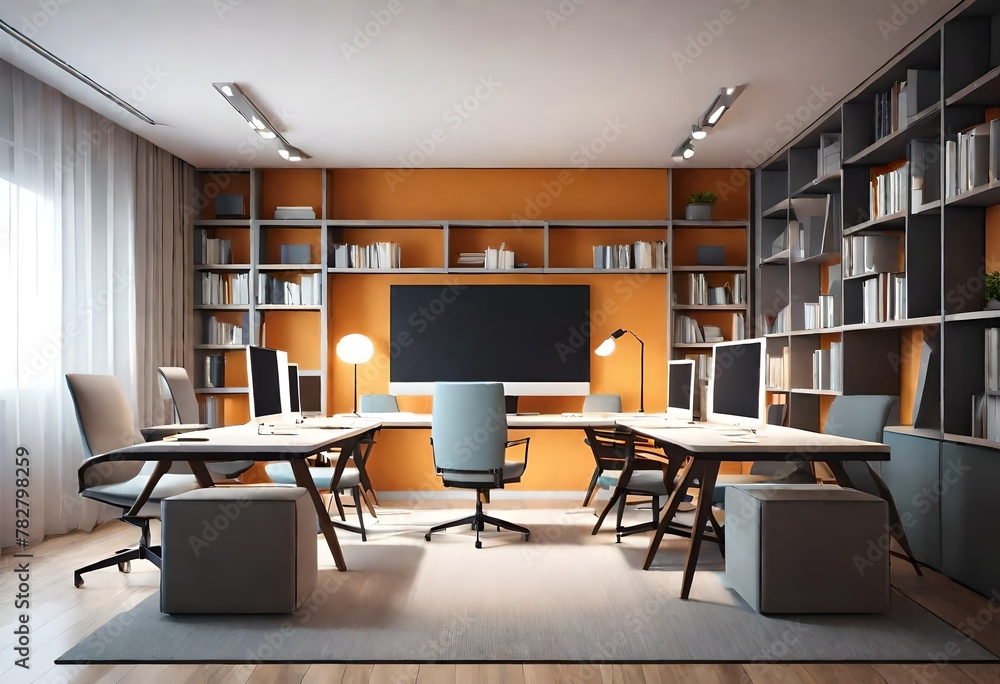 Wall mural interior of a library