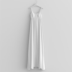white long dress mockup, white wall and spring flower background, 3d render