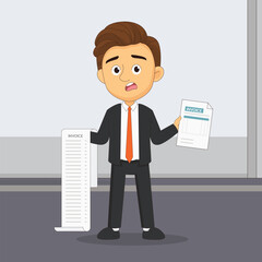 Pay big bill businessman holding long bill