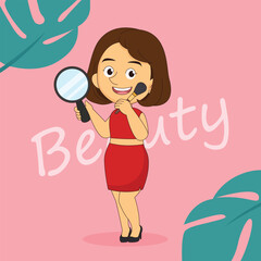 Young woman doing makeup. illustrations.