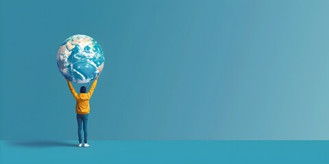 Character Lifting Globe Showcasing Global Leadership and Responsibility