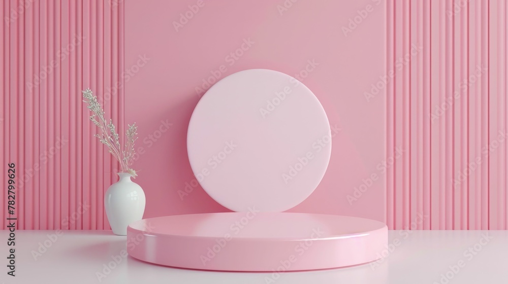 Poster minimalist pastel podium showcasing a centered object in a clean d rendered studio scene