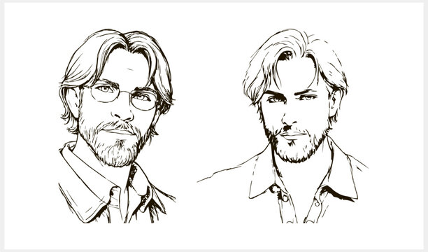 Men head. Sketch face people. Person. Man business Doodle vector stock illustration. EPS 10