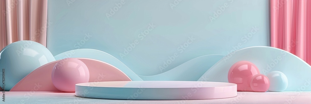 Poster pastel podium showcasing product in soft and inviting d rendered minimalist setting