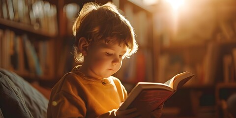 Child Engaging with Interactive Book in Cozy Home Library Setting