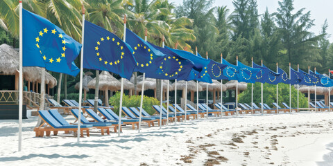 A row of flags with the word Europe on them