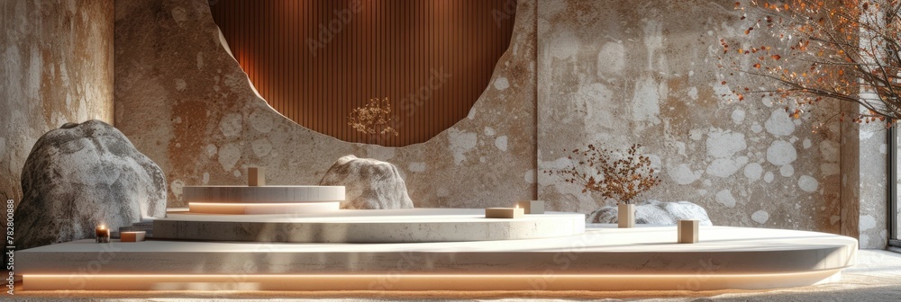 Poster elegant d rendered stage for premium product presentations combining and functionality