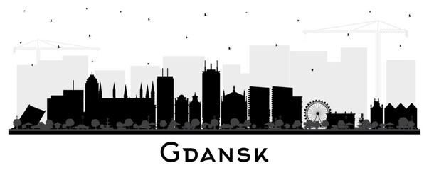 Gdansk Poland city skyline silhouette with black buildings isolated on white. Gdansk cityscape with landmarks. Business and tourism concept with modern and historic architecture. - 782802838