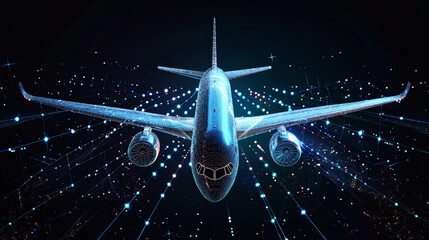 A person stands in admiration before a majestic 3D airplane illustration, feeling the thrill of adventure and the call of the skies - obrazy, fototapety, plakaty