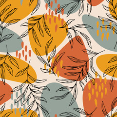 Doodle seamless pattern with leaves. Vector illustration. Great for textile, decor and printed products.