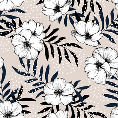 Vintage botanical seamless pattern. Vector hand drawn illustration of wild rose. Floral texture. Sketch style