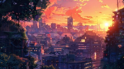 Cityscape of anime inspired urban area
 - obrazy, fototapety, plakaty