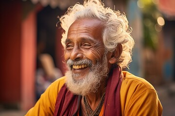 A man with a beard and white hair is smiling