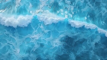 Obraz premium Blue sea texture with waves. Aerial view of ripple sea waves. Water sea or ocean for background. For Design, Background, Cover, Poster, Banner, PPT, KV design, Wallpaper, news