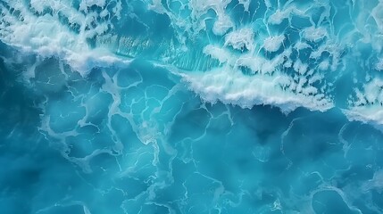 Obraz premium Blue sea texture with waves. Aerial view of ripple sea waves. Water sea or ocean for background. For Design, Background, Cover, Poster, Banner, PPT, KV design, Wallpaper, news