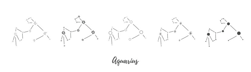 Set of vector doodle Aquarius astrology sign. Isolated on a white background. Simple line icon of Aquarius with different details.