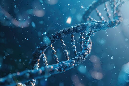 DNA chain on blue background, DNA chain under high microscope