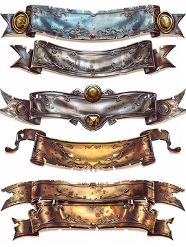 Ornate medieval fantasy emblems. Fantasy jewels and shields banners for online gaming
