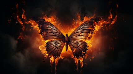 butterfly on fire - obrazy, fototapety, plakaty