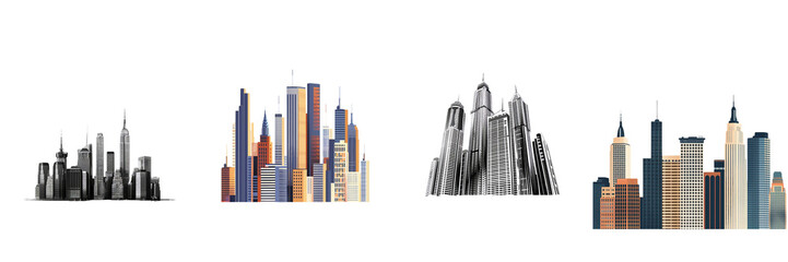 city skyscrapers on transparent background, png