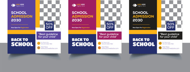 School Admission Social Media Post Banner Promotion Ads | Educational Social Media Most Square Flyer Back To School | Web Banner Design Template With Various Colors Bundle