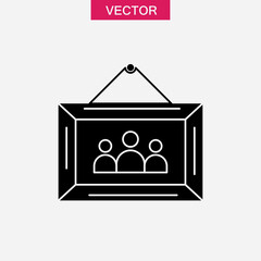 Family picture in photo frame,vector flat black illustration on white background..eps