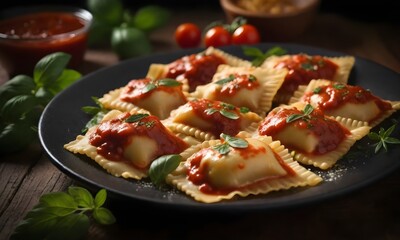 Delicious Homemade Ravioli Pasta with Tomato Sauce