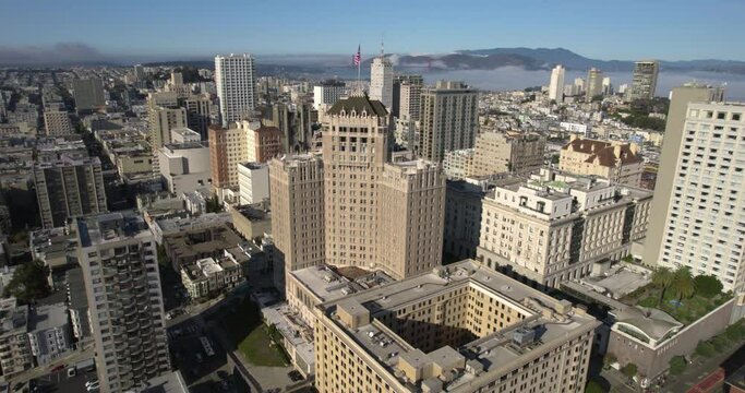 Nob Hill, San Francisco CA USA, Aerial View of Downtown Buildings on Sunny Day