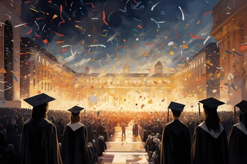 Obraz premium Graduation ceremony depicted in a unique and artistic style