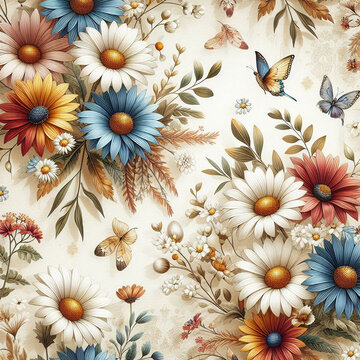 Spring flowers elegant beautiful floral seamless pattern of fabric hand-painted flowers baroque colorful decoration wallpaper background
