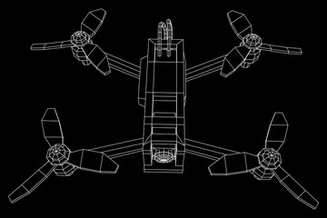 FPV Drone Racing freestyle sport flight. Hobby toys. Wireframe low poly mesh vector illustration.