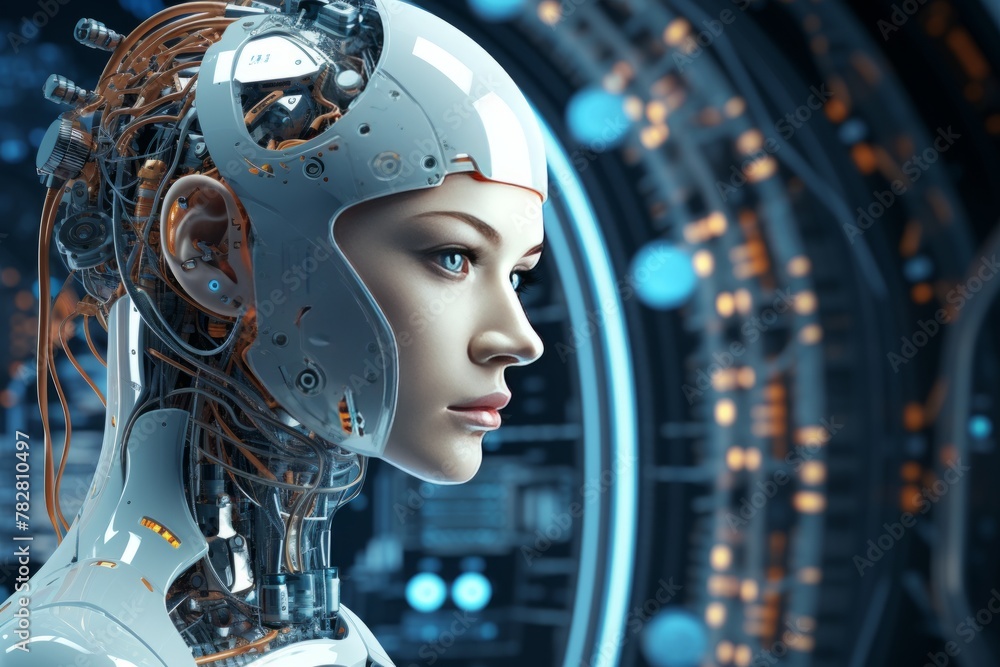 Poster a futuristic robot learning and adapting through neural networks