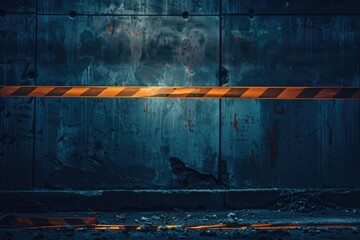 A visual representation of a dark under construction tape background, suggesting ongoing construction or renovation activities. - obrazy, fototapety, plakaty