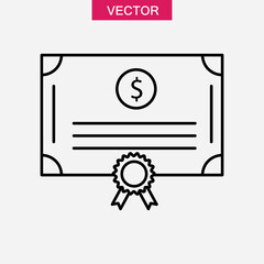 Stock share certificate icon,  Bonds, securities symbol flat liner illustration on white background..eps