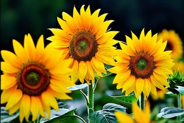 Fototapeta premium a Stunning yellow sunflowers in full bloom.