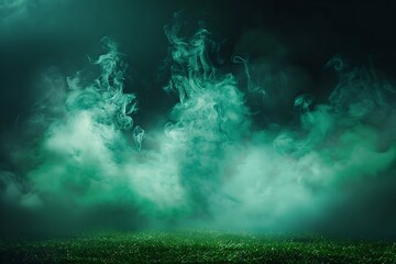 Stadium odor mist, smoke, green background, dark ground, mild scent, deadly black smell. Background: translucent green grass, smoke, cloud, fart, soccer, night field, dust, poison, and potion. unclean