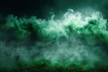 Stadium odor mist, smoke, green background, dark ground, mild scent, deadly black smell. Background: translucent green grass, smoke, cloud, fart, soccer, night field, dust, poison, and potion. unclean - obrazy, fototapety, plakaty