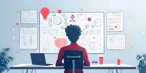 Naklejka na ściany i meble Innovative Ideas Brainstorming on Whiteboard in Technology Startup Workspace