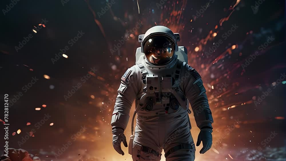 Wall mural spaceman astronaut in space before explosion